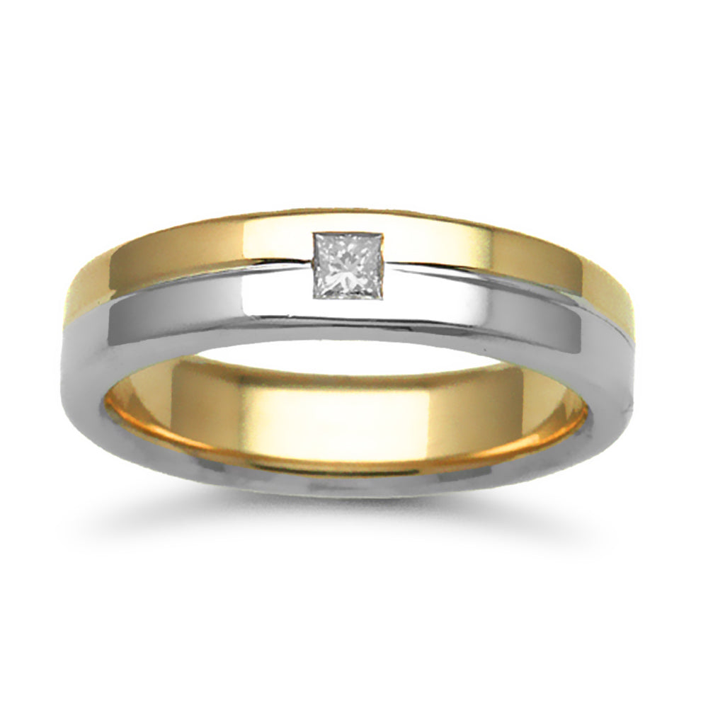 9ct Yellow White Gold  5mm Flat Court Diamond 10pt Wedding Ring - 9W050-5