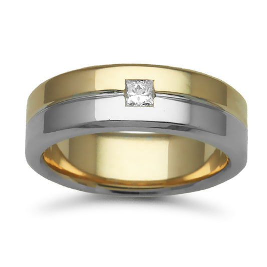 9ct Yellow White Gold  7mm Flat Court Diamond 15pt Wedding Ring - 9W051-7