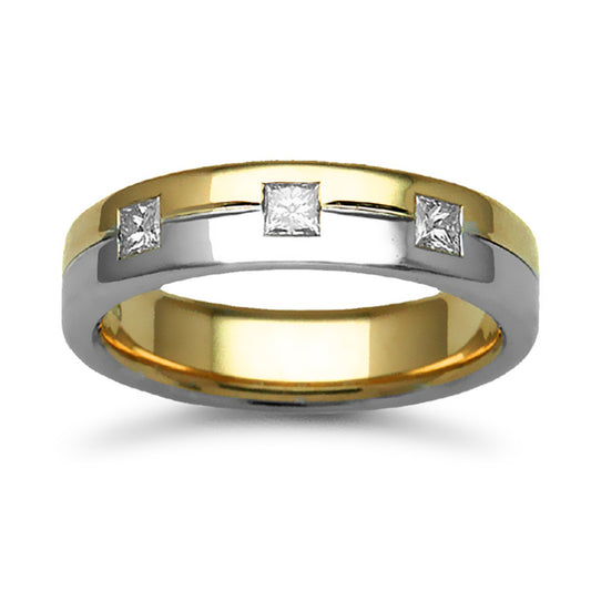 9ct 2-Colour Gold  5mm Flat Court Diamond 30pt Wedding Ring - 9W052-5