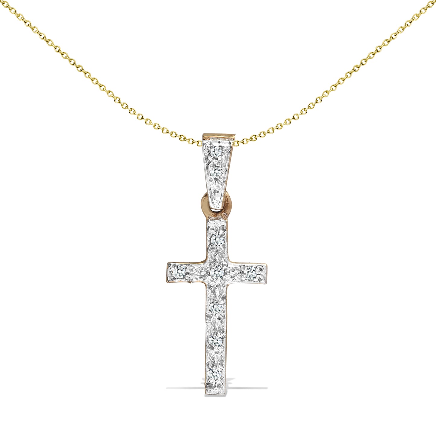 9ct Gold  0.09ct Diamond Flat Cross Pendant - 9X001