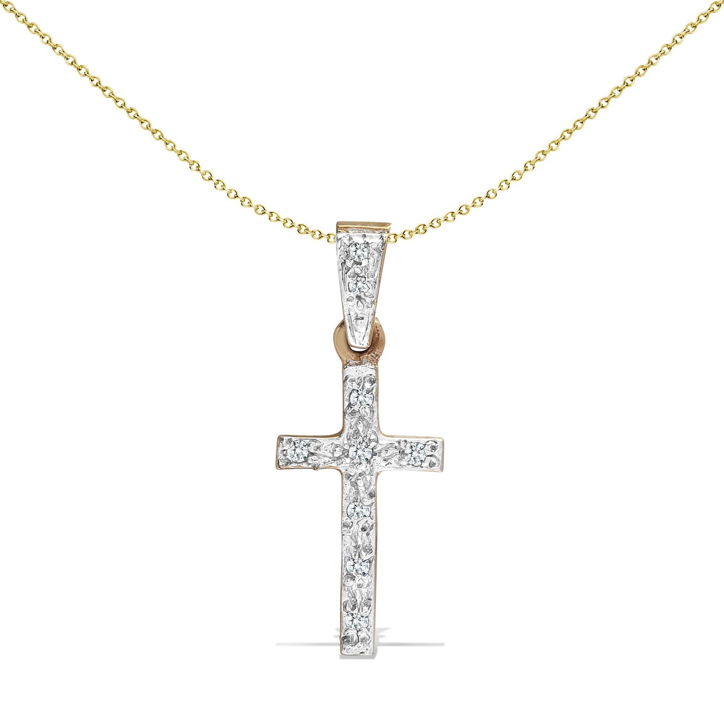 9ct Gold  0.09ct Diamond Flat Cross Pendant - 9X001