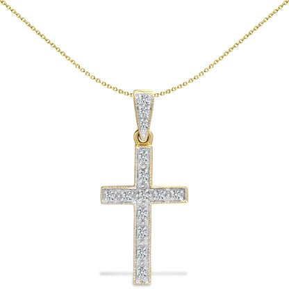 9ct Gold  0.12ct Diamond Flat Cross Pendant - 9X003