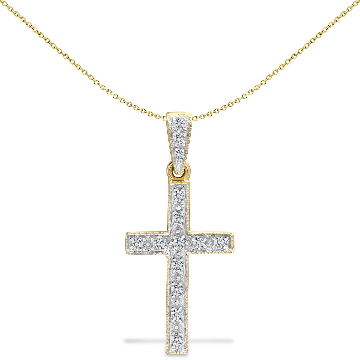 9ct Gold  0.12ct Diamond Flat Cross Pendant - 9X003