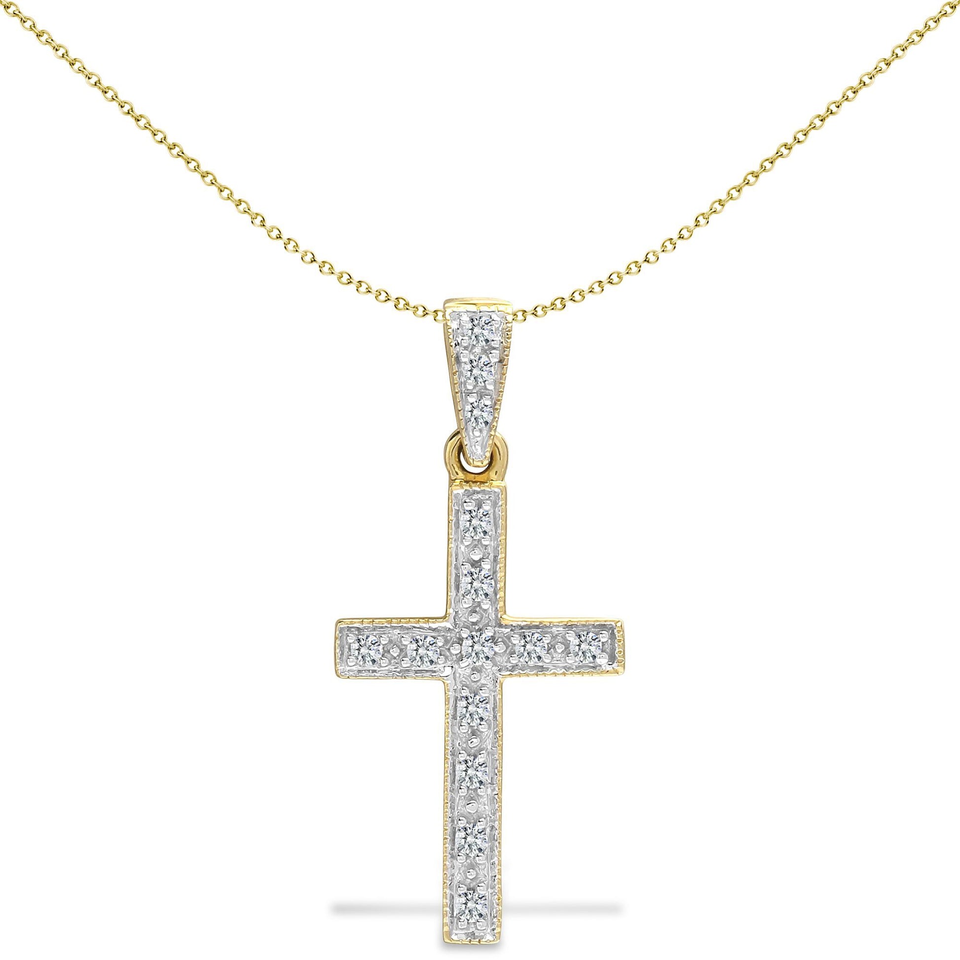 9ct Gold  0.12ct Diamond Flat Cross Pendant - 9X003