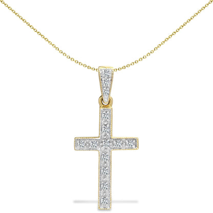 9ct Gold  0.12ct Diamond Flat Cross Pendant - 9X003
