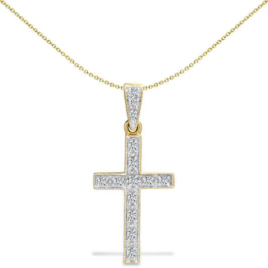 9ct Gold  0.12ct Diamond Flat Cross Pendant - 9X003