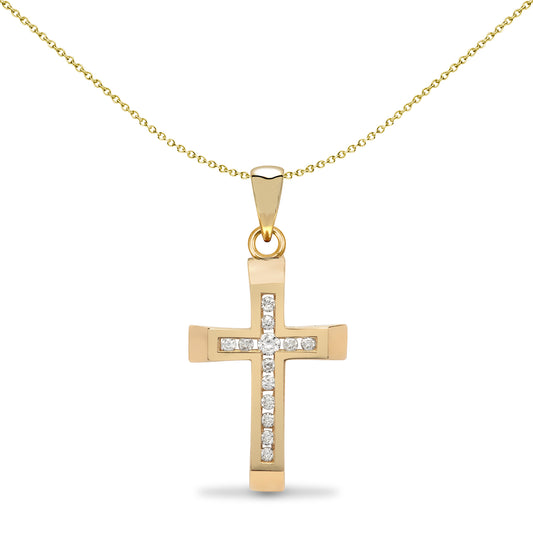 9ct Gold  0.12ct Diamond Bevelled Cross Pendant - 9X011