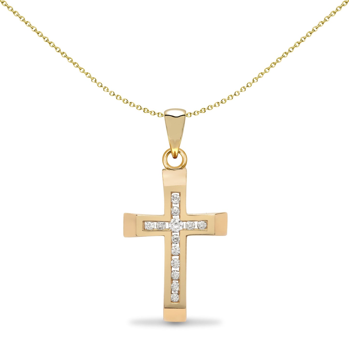 9ct Gold  0.12ct Diamond Bevelled Cross Pendant - 9X011