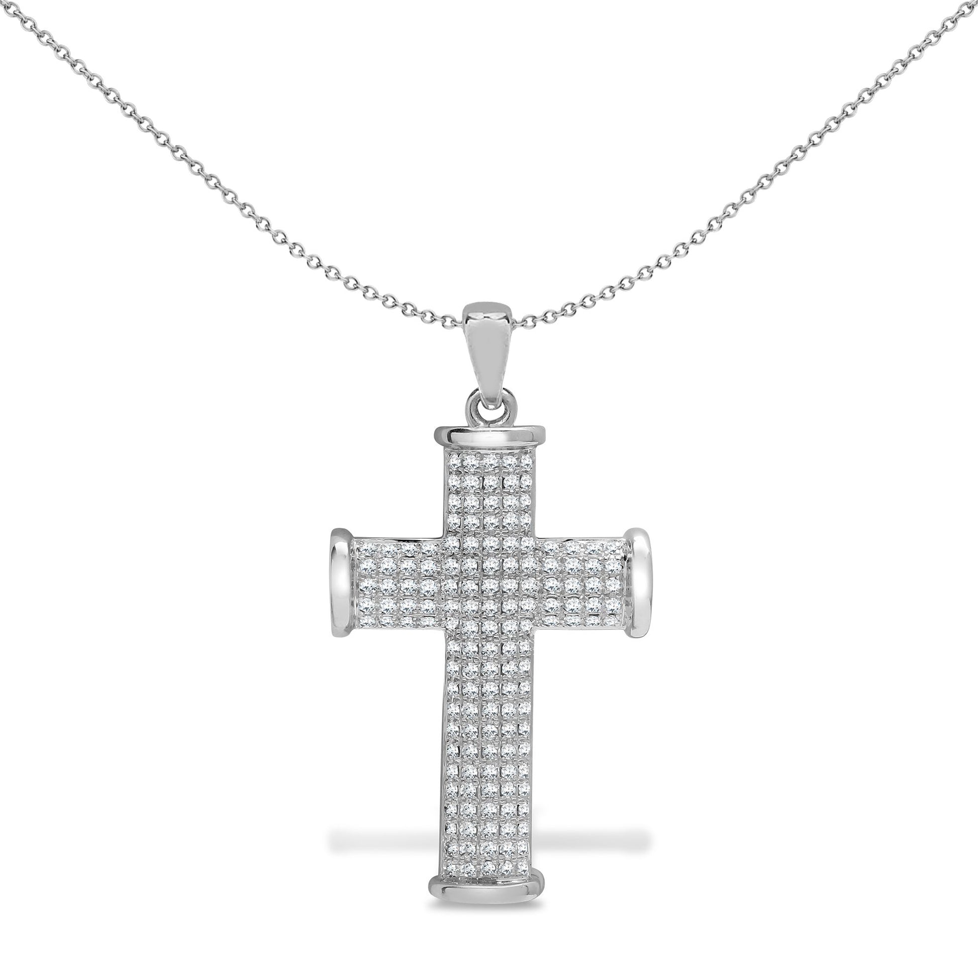 9ct White Gold  1ct Diamond Collared Cross Pendant - 9X037