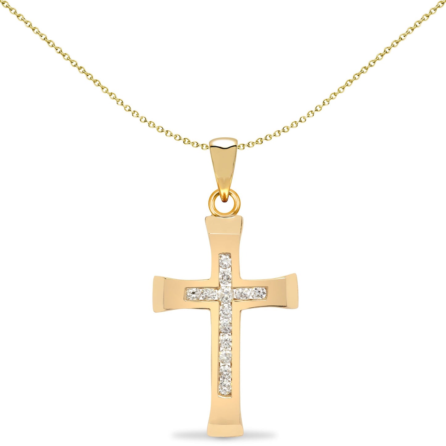 9ct Gold  0.25ct Diamond Bevelled Cross Pendant - 9X056