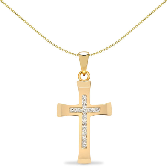 9ct Gold  0.25ct Diamond Bevelled Cross Pendant - 9X056