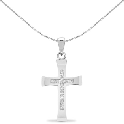 9ct White Gold  0.25ct Diamond Bevelled Cross Pendant - 9X057