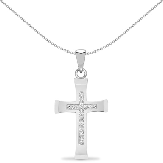 9ct White Gold 0.25ct Diamond Bevelled Cross Pendant - 9X057