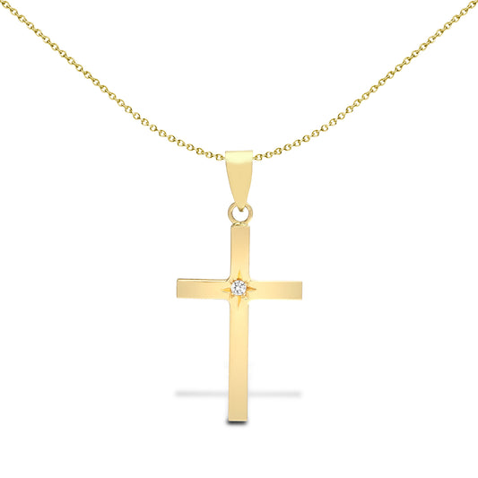 9ct Gold  0.03ct Diamond Solitaire Cross Pendant - 9X058