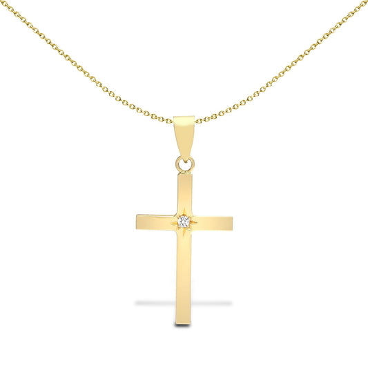 9ct Gold  0.03ct Diamond Solitaire Cross Pendant - 9X058