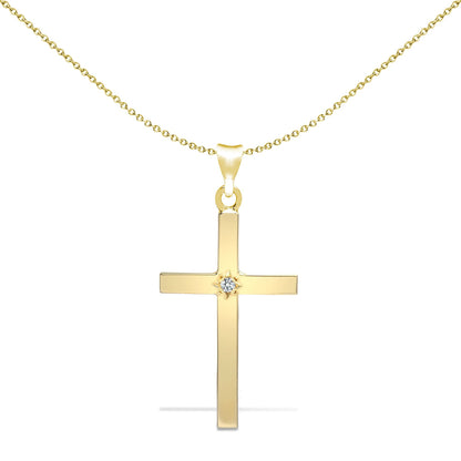 9ct Gold  0.05ct Diamond Solitaire Cross Pendant - 9X059