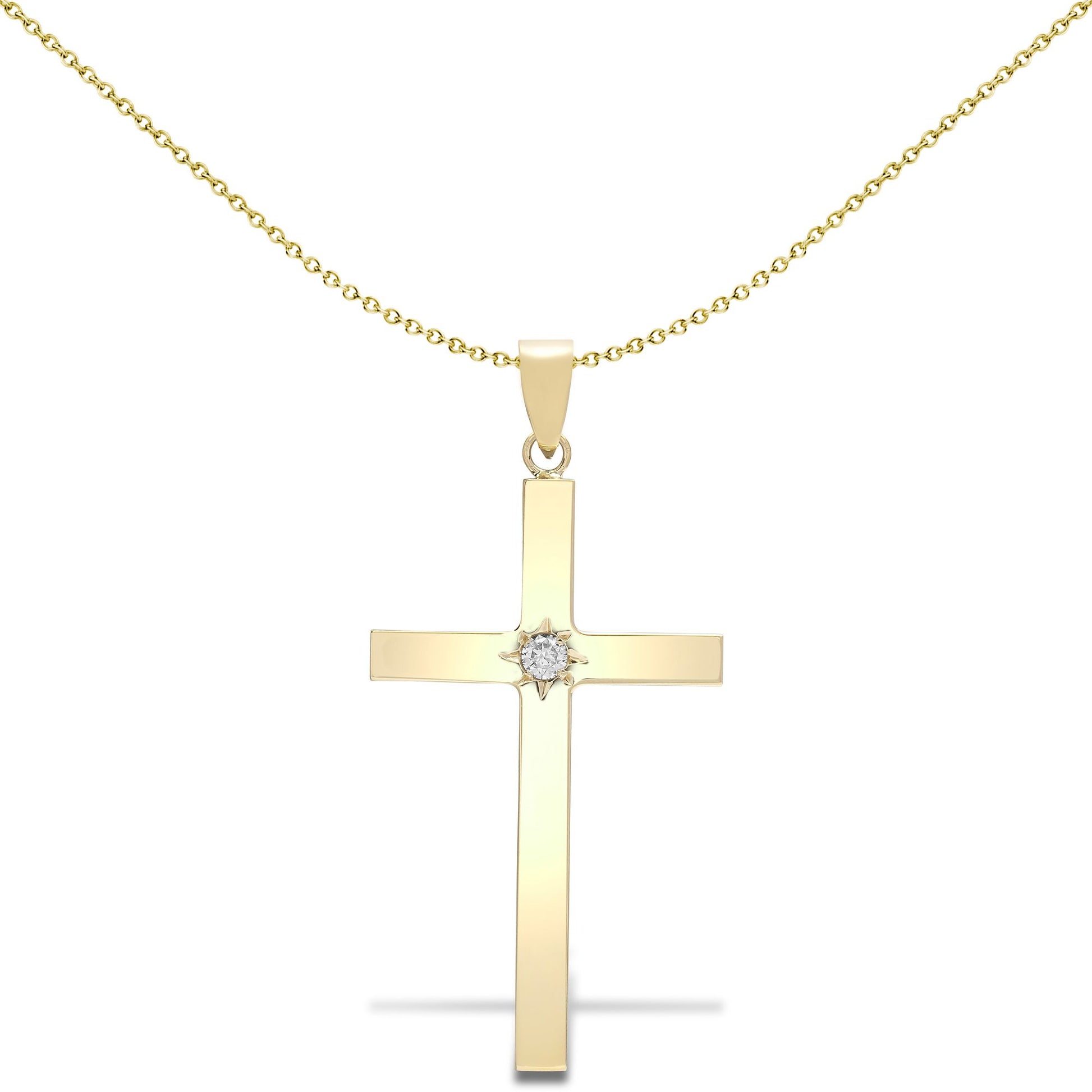 Mens 9ct Gold  0.1ct Diamond Solitaire Cross Pendant - 9X060