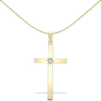 Mens 9ct Gold  0.1ct Diamond Solitaire Cross Pendant - 9X060