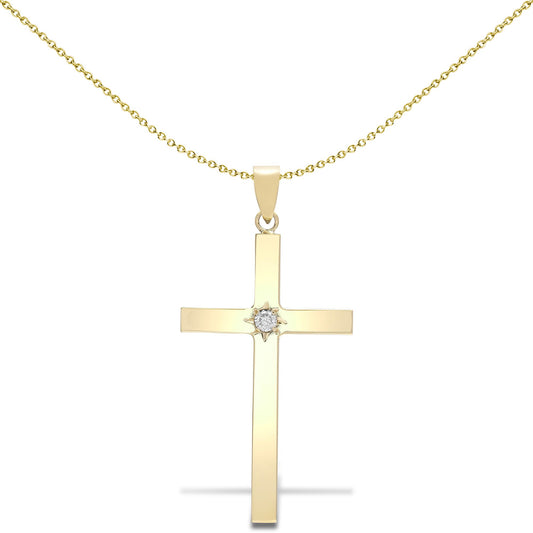 Mens 9ct Gold  0.1ct Diamond Solitaire Cross Pendant - 9X060