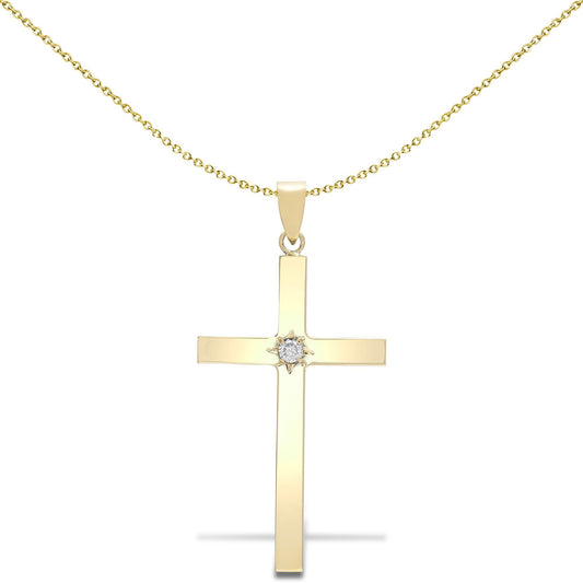 Mens 9ct Gold  0.1ct Diamond Solitaire Cross Pendant - 9X060