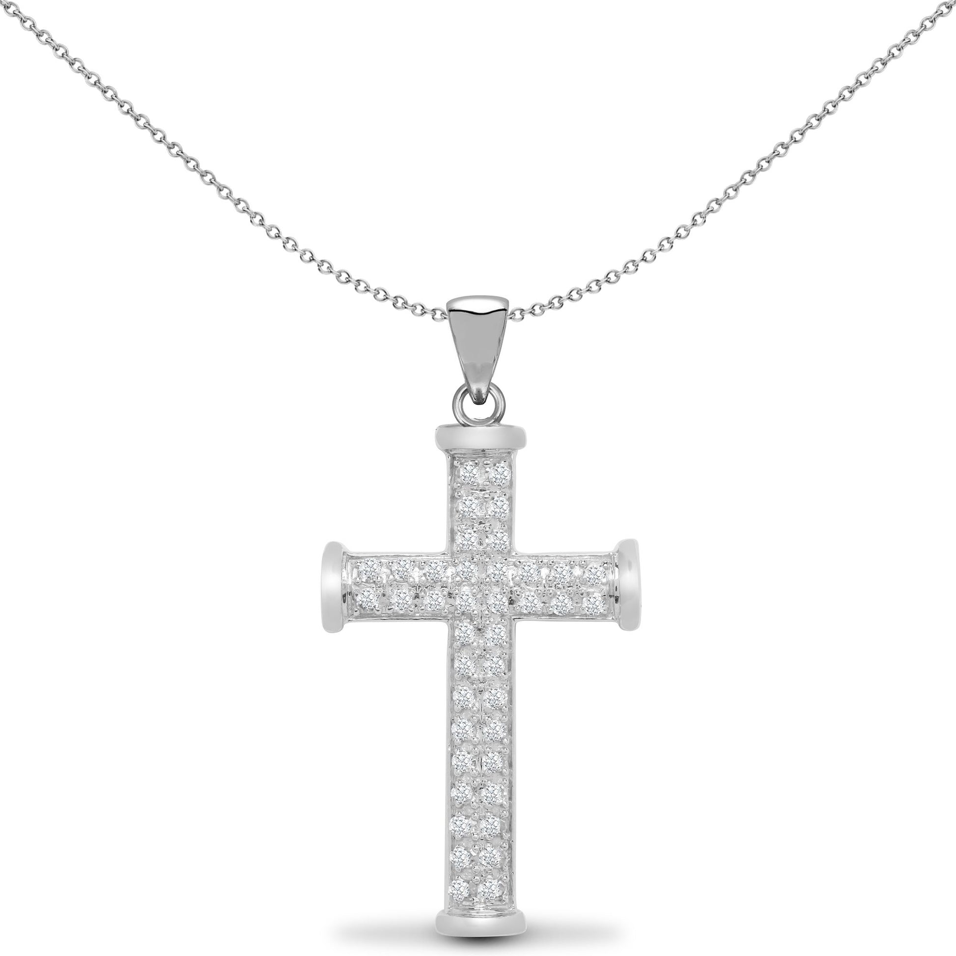 9ct White Gold  0.25ct Diamond Collared Cross Pendant - 9X072