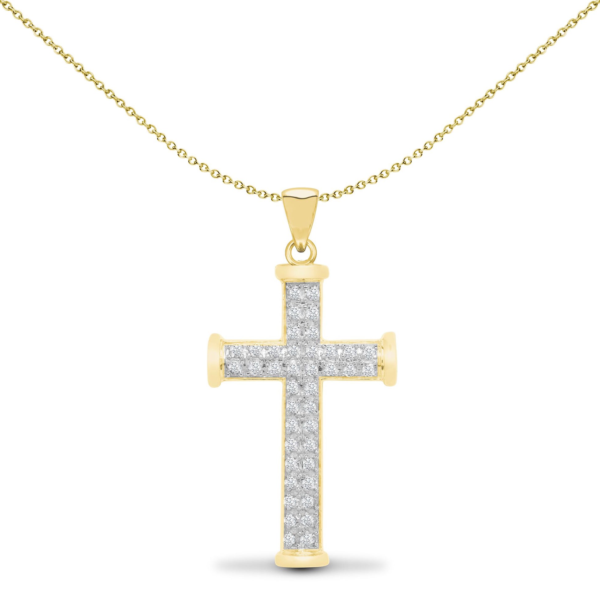 9ct Gold  0.25ct Diamond Collared Cross Pendant - 9X081