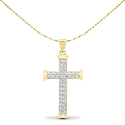 9ct Gold  0.25ct Diamond Collared Cross Pendant - 9X081