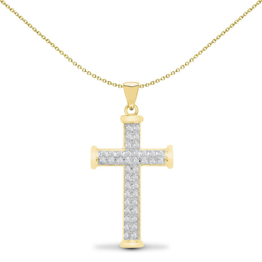 9ct Gold  0.25ct Diamond Collared Cross Pendant - 9X081