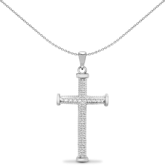 9ct White Gold  0.1ct Diamond Collared Cross Pendant - 9X083