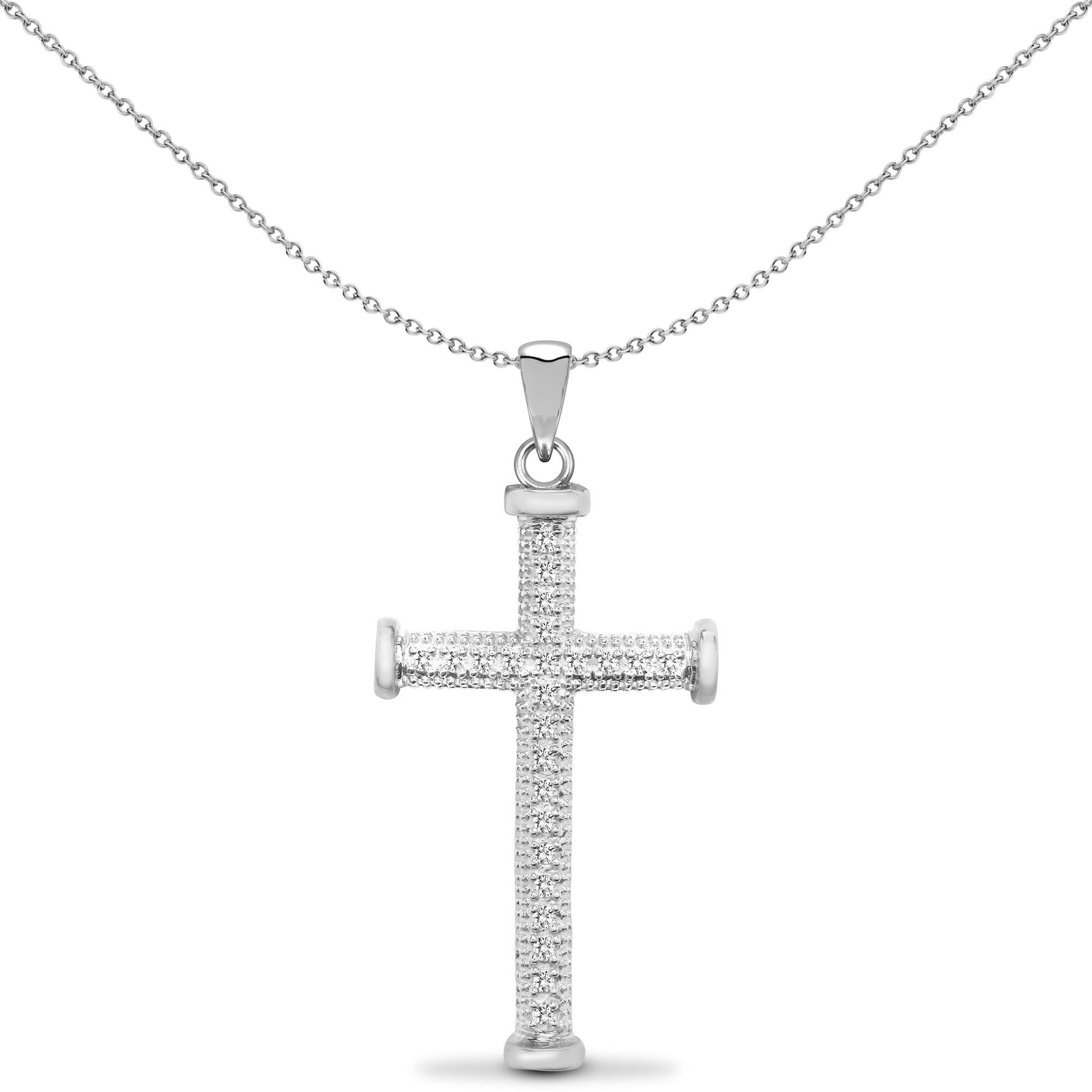 9ct White Gold  0.1ct Diamond Collared Cross Pendant - 9X083