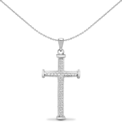 9ct White Gold  0.1ct Diamond Collared Cross Pendant - 9X083