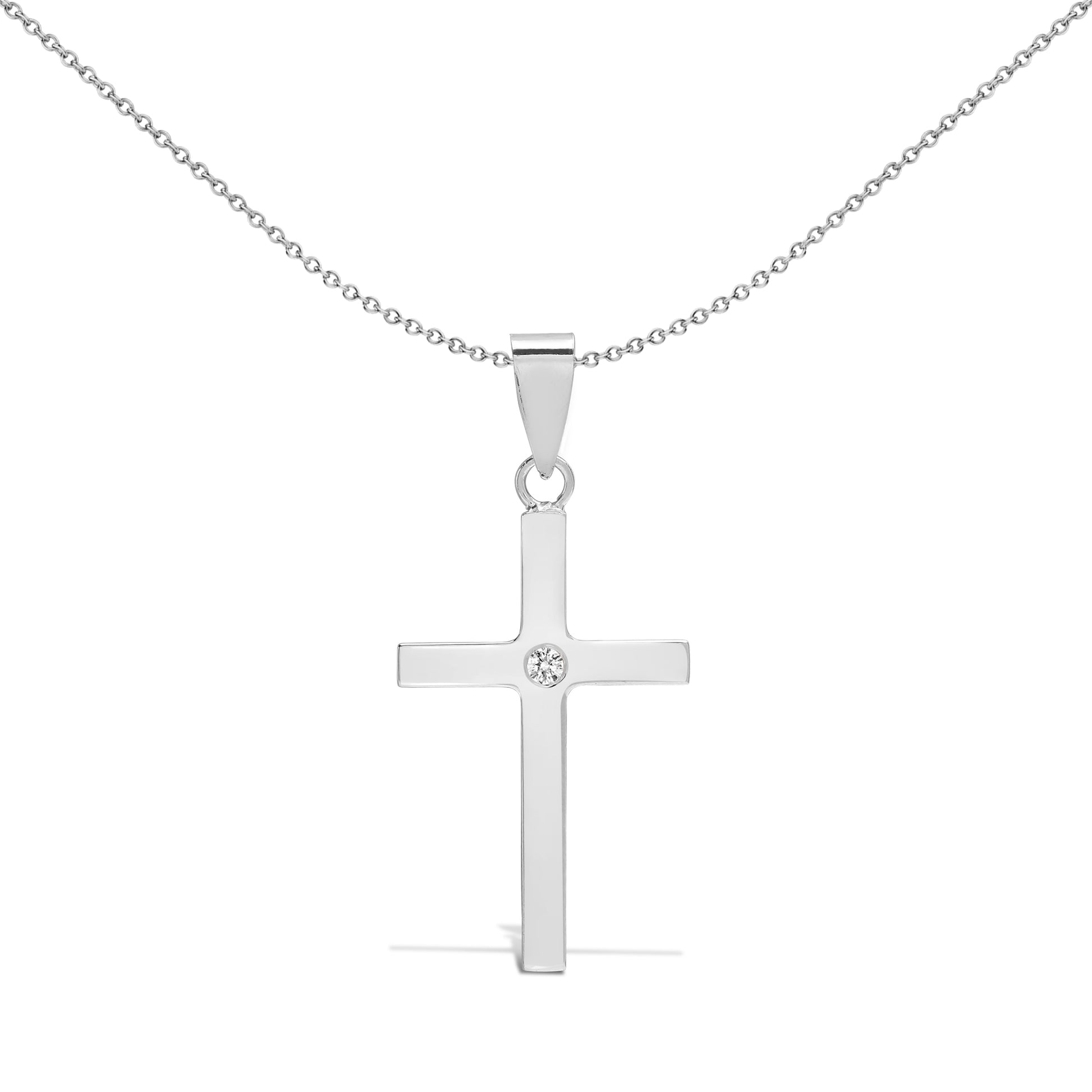 9ct White Gold  0.03ct Diamond Solitaire Cross Pendant - 9X084