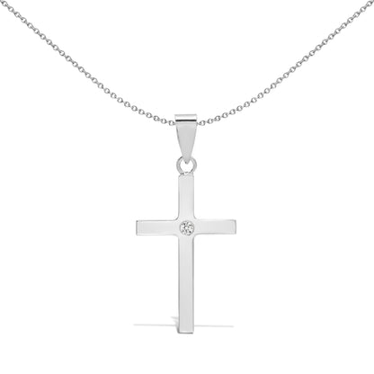 9ct White Gold  0.03ct Diamond Solitaire Cross Pendant - 9X084