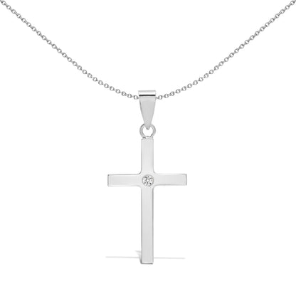 9ct White Gold  0.03ct Diamond Solitaire Cross Pendant - 9X084