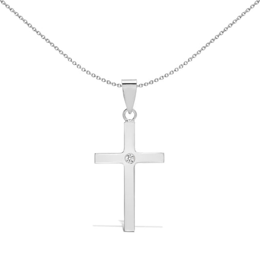 9ct White Gold 0.03ct Diamond Solitaire Cross Pendant - 9X084