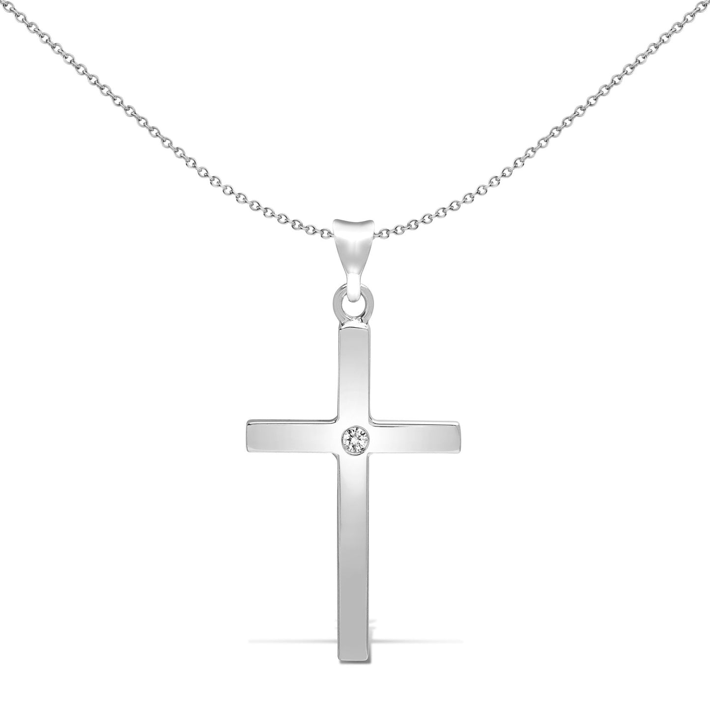 9ct White Gold  0.05ct Diamond Solitaire Cross Pendant - 9X085