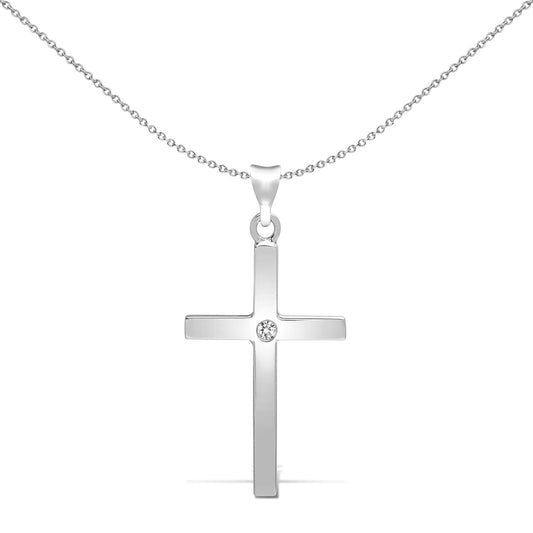 9ct White Gold  0.05ct Diamond Solitaire Cross Pendant - 9X085