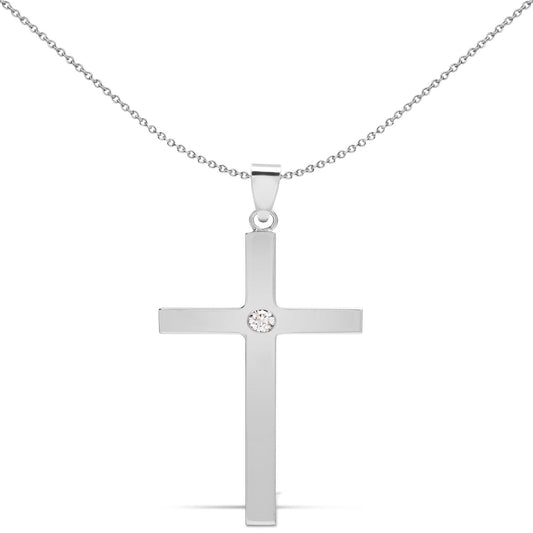Mens 9ct White Gold  0.1ct Diamond Solitaire Cross Pendant - 9X086