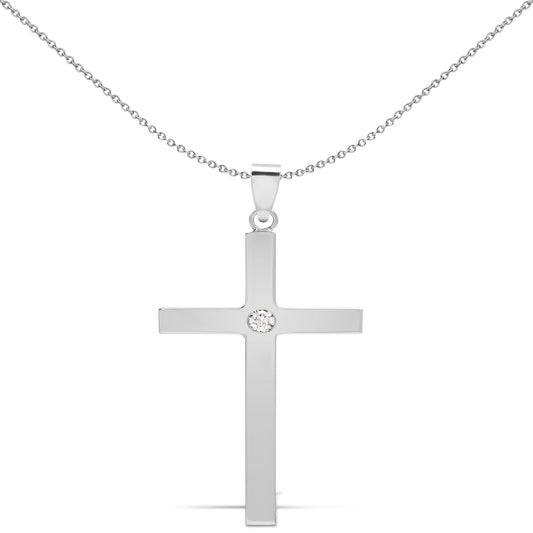 Mens 9ct White Gold  0.1ct Diamond Solitaire Cross Pendant - 9X086