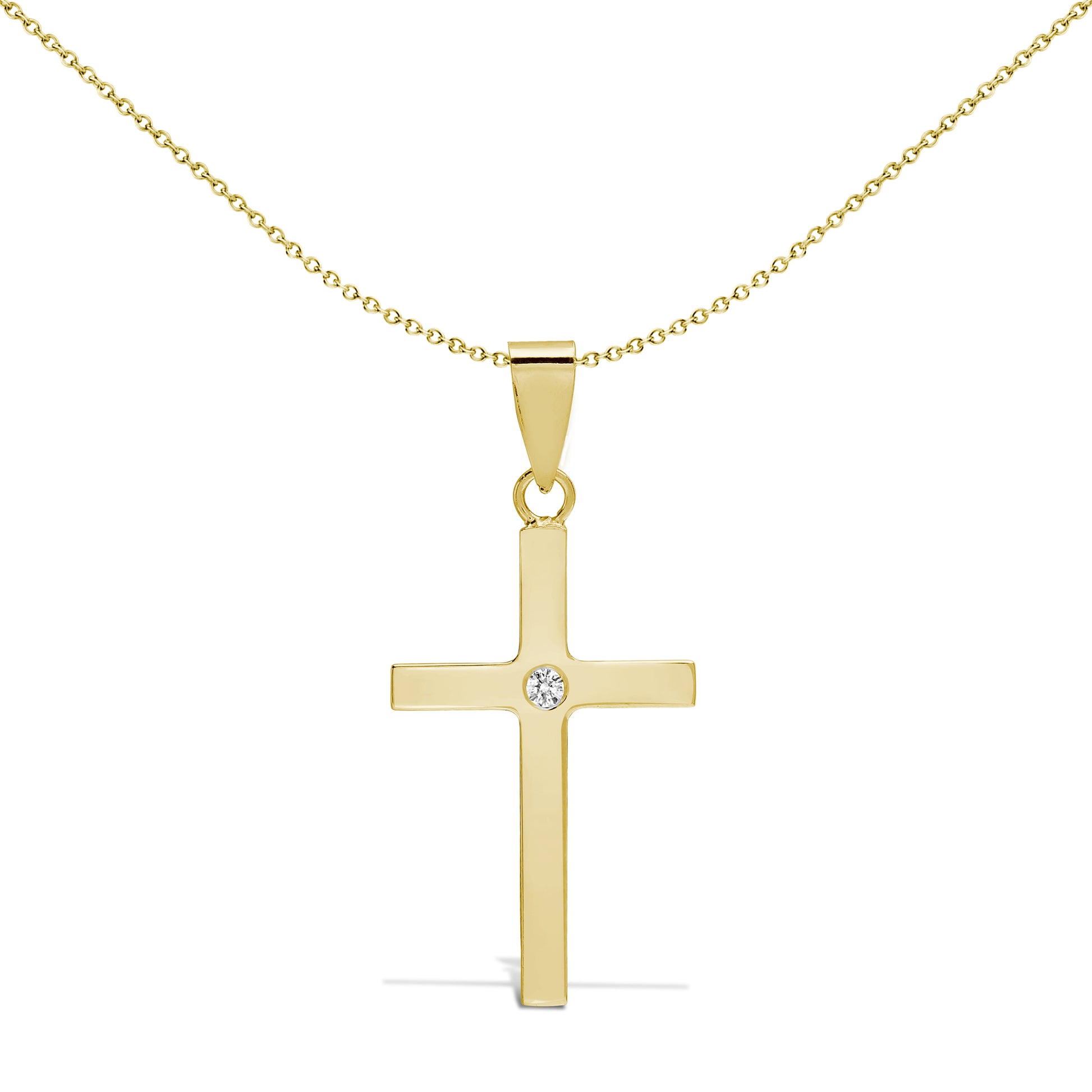 9ct Gold  0.03ct Diamond Minimalist Solitaire Cross Pendant - 9X087