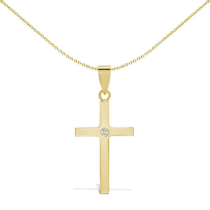 9ct Gold  0.03ct Diamond Minimalist Solitaire Cross Pendant - 9X087