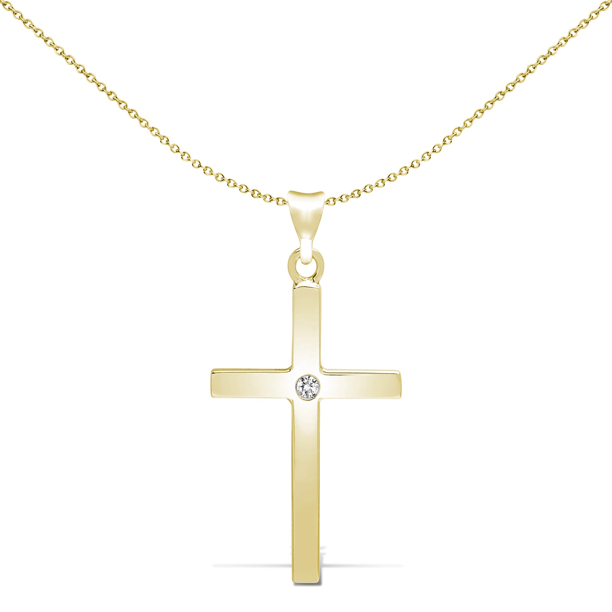 9ct Gold  0.05ct Diamond Minimalist Solitaire Cross Pendant - 9X088