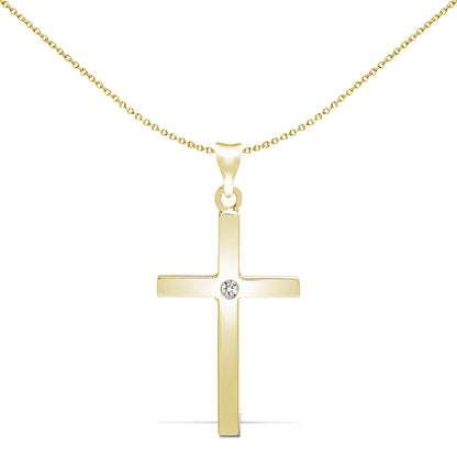 9ct Gold  0.05ct Diamond Minimalist Solitaire Cross Pendant - 9X088