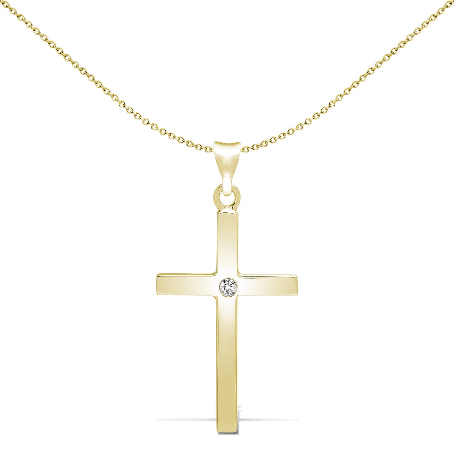 9ct Gold  0.05ct Diamond Minimalist Solitaire Cross Pendant - 9X088