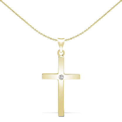 9ct Gold  0.05ct Diamond Minimalist Solitaire Cross Pendant - 9X088