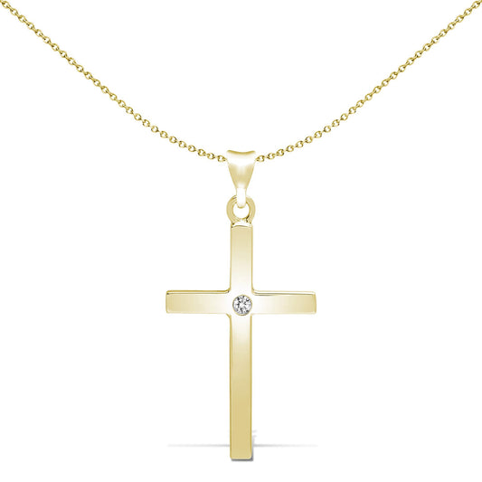 9ct Gold  0.05ct Diamond Minimalist Solitaire Cross Pendant - 9X088