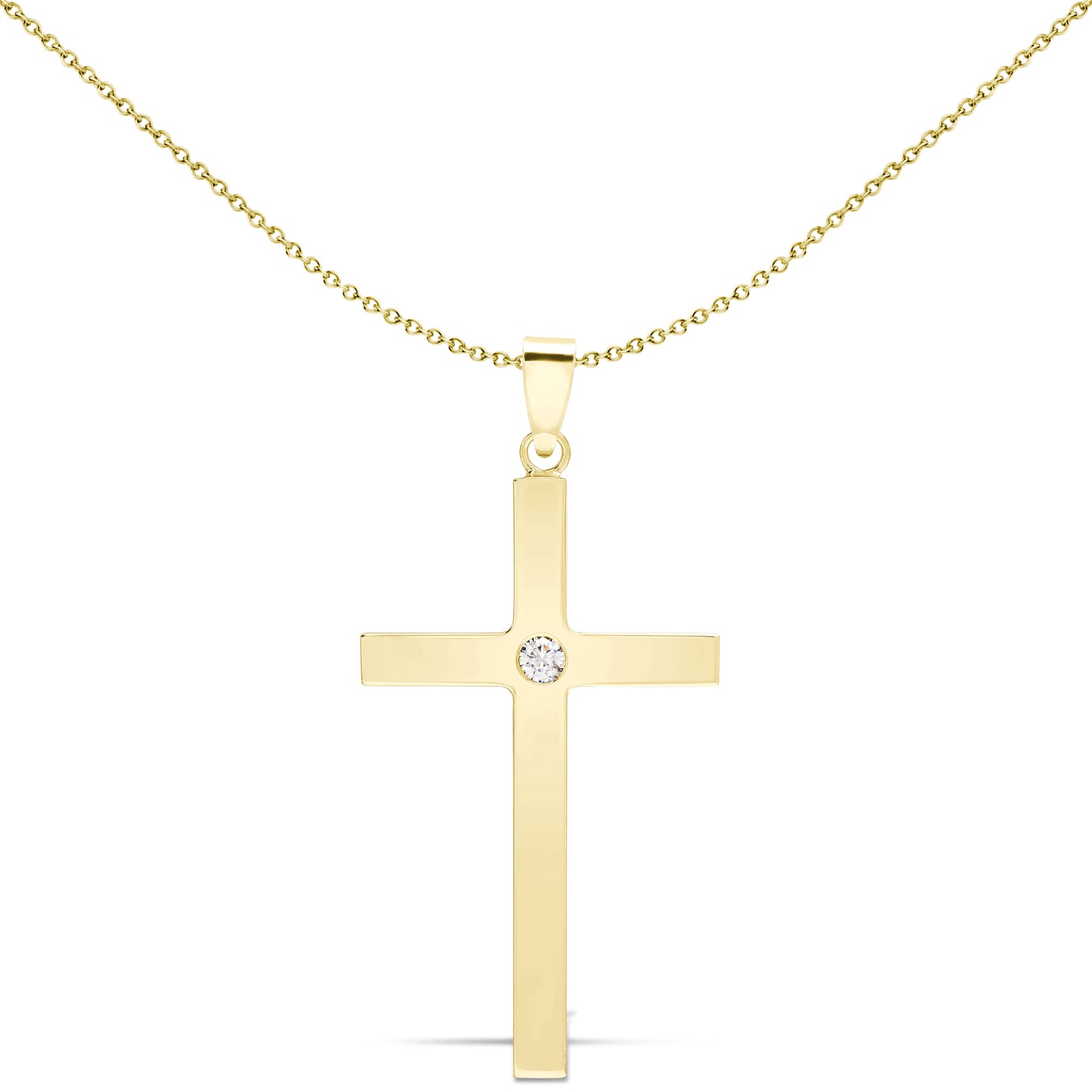 9ct Gold  0.1ct Diamond Minimalist Solitaire Cross Pendant - 9X089