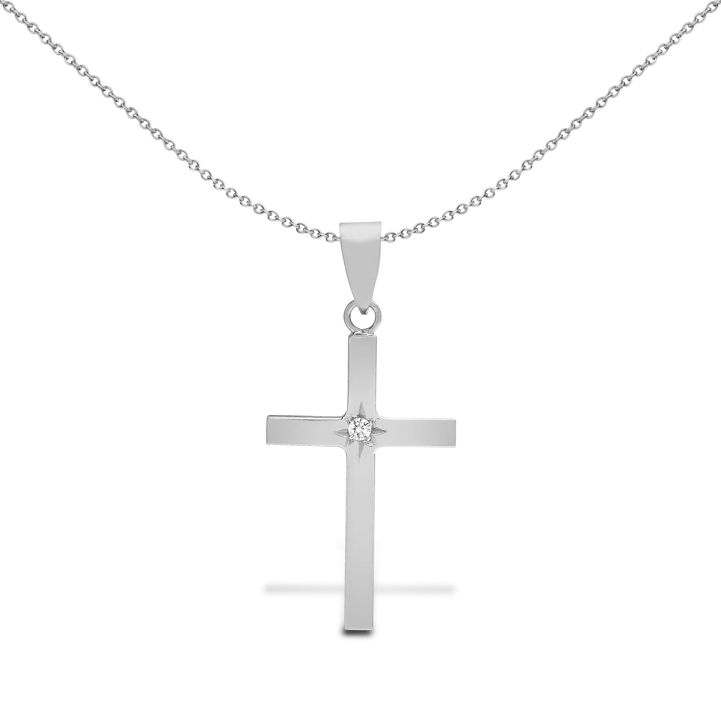 9ct White Gold  0.03ct Diamond Minimalist Solitaire Cross Pendant - 9X090