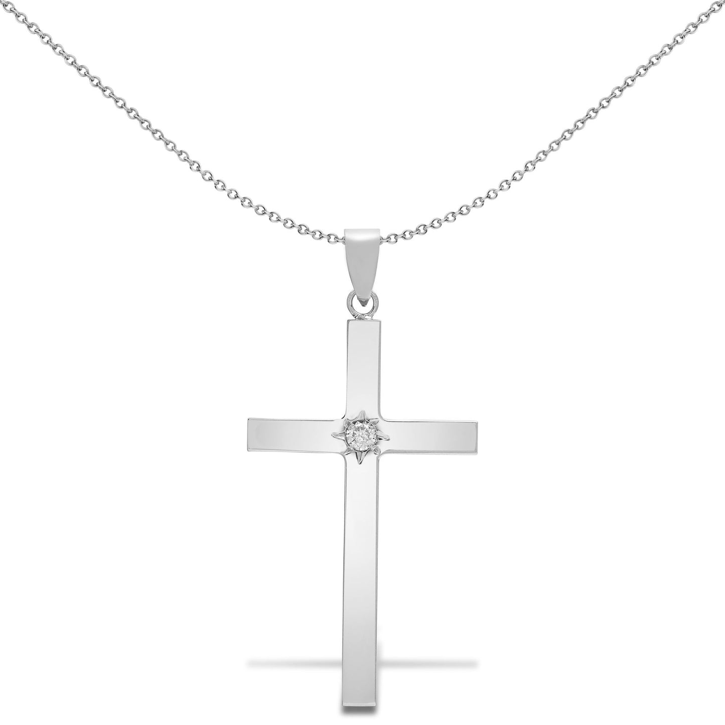 9ct White Gold  0.1ct Diamond Minimalist Solitaire Cross Pendant - 9X092