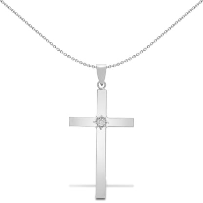 9ct White Gold  0.1ct Diamond Minimalist Solitaire Cross Pendant - 9X092
